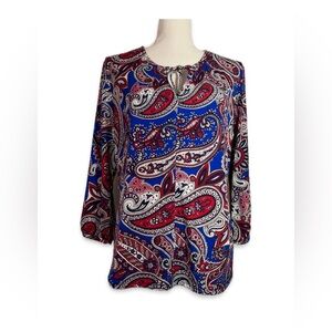 Liz Claiborne Career Paisley Print Women's Top - Blue and Red Size L